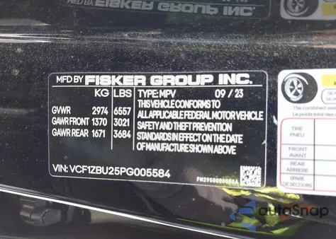 2023 Fisker Ocean One from USA, damaged, VIN VCF1ZBU25PG005584